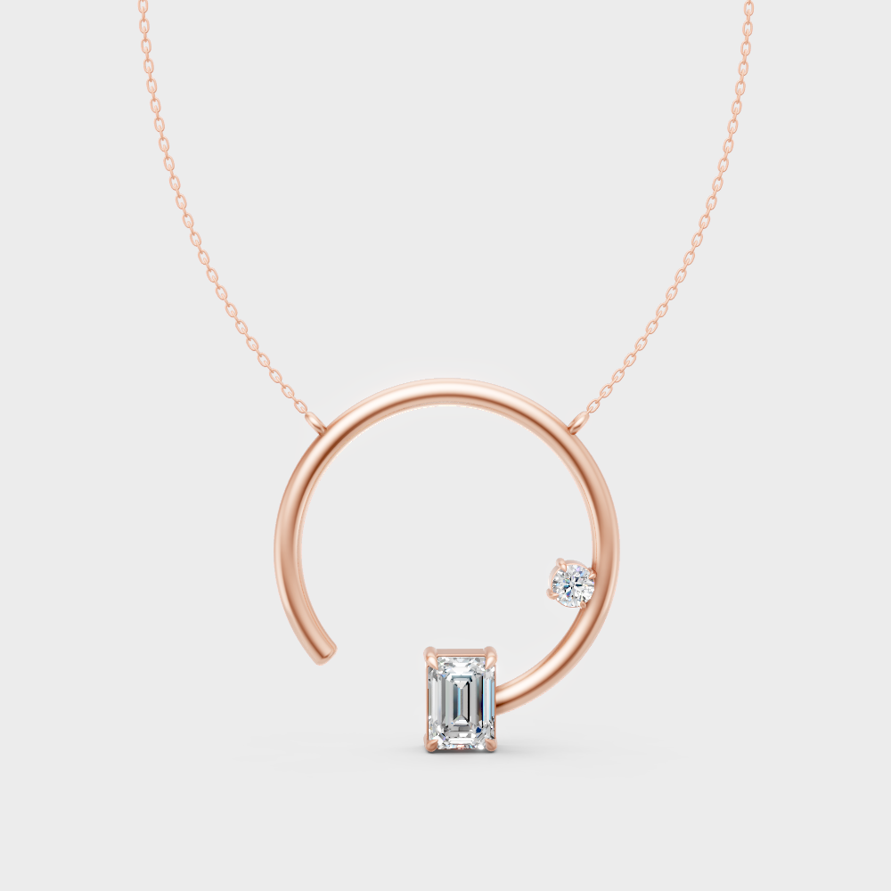 0.98 Ct Lab-Grown Emerald & Round Cut Diamond Pendant In Rose Gold